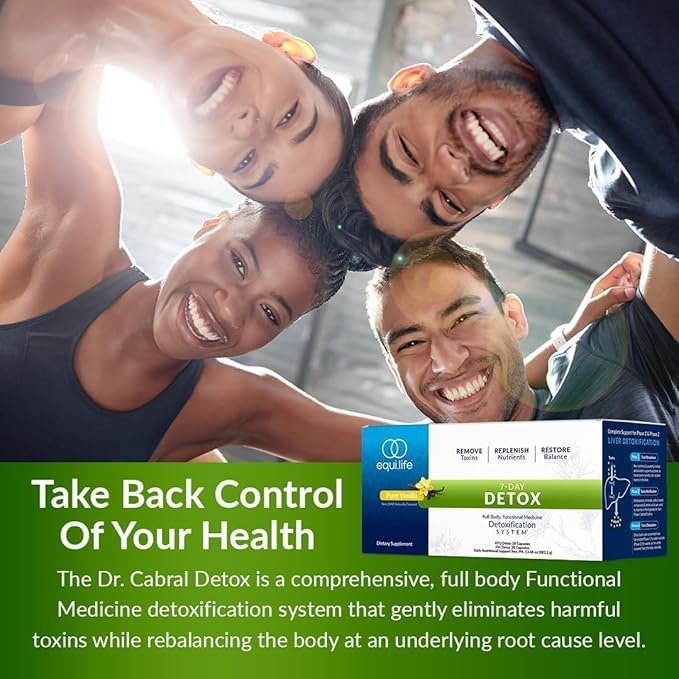 Equilife Dr. Cabral Detox 7 Day Program with Plant Based Protein Vitamins Amino Acids &amp Minerals to Support Full Body Balance Meal Replacement Powder Vegan Gluten Free Vanilla 14 Servings