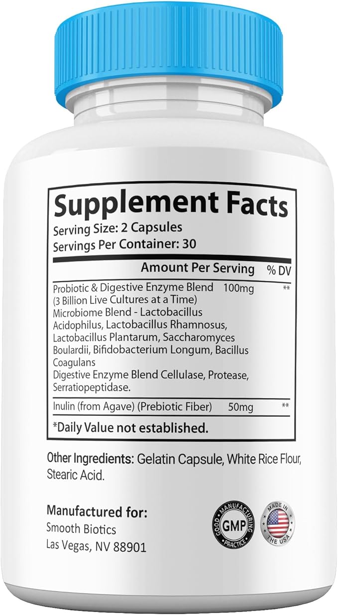 (2 Pack) Smooth Biotic Capsules All Natural Skin and Gut Capsules SmoothBiotic Supplement Premium Maximum Strength 2 Month Supply