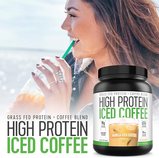 Iced Coffee High Protein Coffee Keto Friendly 18g of Protein 2g Carbs Natural Ingredients (18 Servings Vanilla Latte)