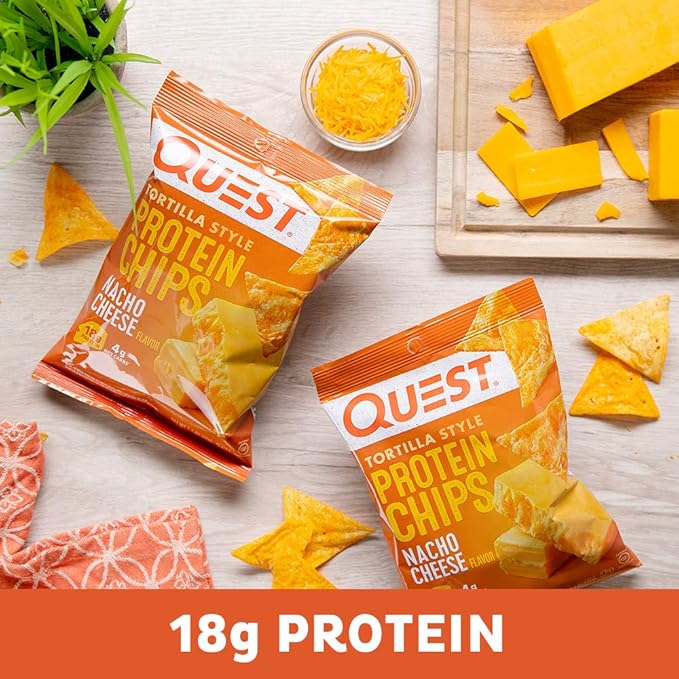 Quest Vanilla Milkshake Protein Powder 24g Protein 1.6lb + Quest Nacho Cheese Tortilla Style Protein Chips 18g Protein Pack of 12