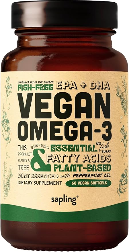 Vegan Omega 3 Supplement - Plant Based DHA &amp EPA Fatty Acids - Carrageenan Free Alternative to Fish Oil Supports Heart Brain Joint Health - Sustainably Sourced Algae - 60 Softgels