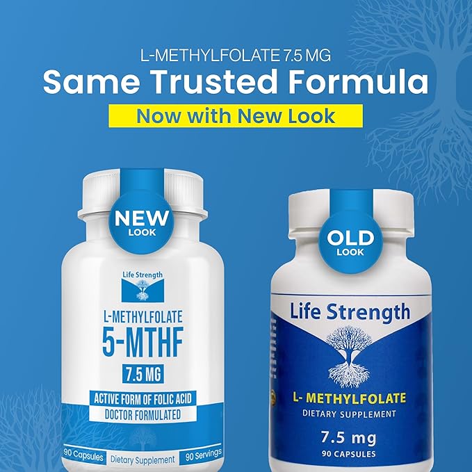 L Methylfolate 7.5mg | 90 Capsules | Optimized &amp Highly Bioactive Methyl Folate Supplement | 5-MTHF Supports for Energy Focus &amp Mood | Non-GMO Gluten Free Vegan | 3 Month Supply