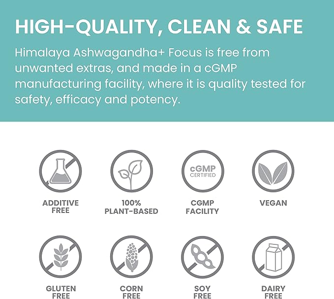 Himalaya Ashwagandha+ Focus - Herbal Focus Supplement with B12 Rosemary Green Tea and Bacopa Nootropics for Memory and Clarity - Vegan Non-GMO Gluten Free 1690 mg 60 Caplets