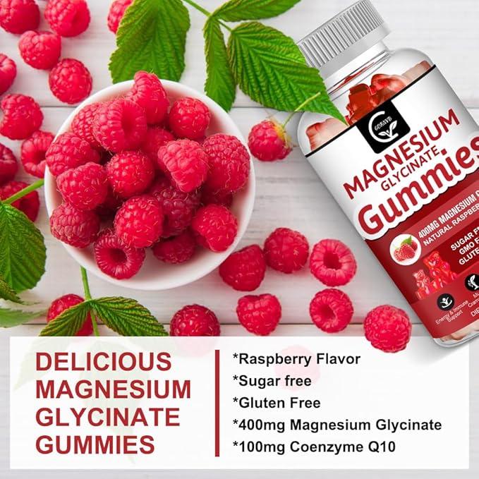 Magnesium Glycinate Gummies 400mg Mg Potassium Supplement with Chelated Magnesium Malate Complex Vitamin D B6 and CoQ10 Supports for Memory Calm Mood &amp Sleep - 60 Count (Pack of 2)