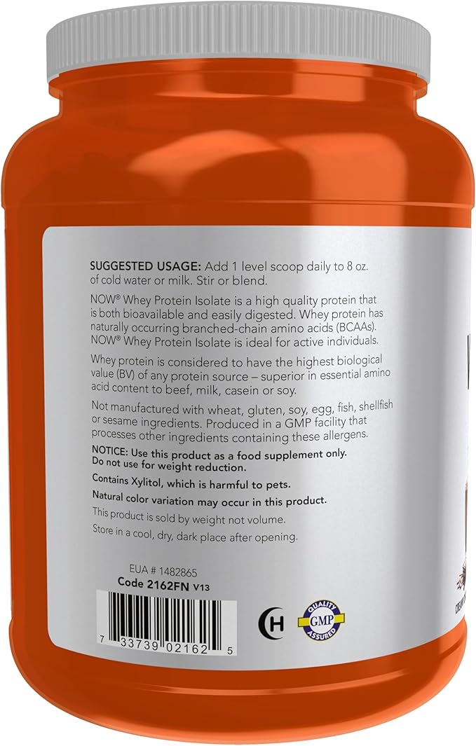 NOW Foods Sports Nutrition Whey Protein Isolate 25 g With BCAAs Creamy Chocolate Powder 1.8-Pound