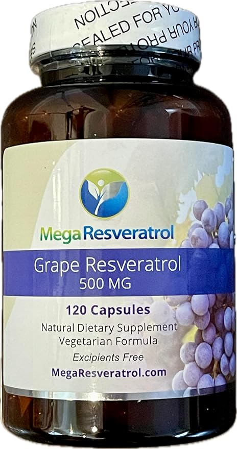 Mega Resveratrol Red Grape Skin Piceid Resveratrol Water-Soluble/High Absorption/Boosts Nitric Oxide. 500mg per Capsule. Purity Certified. NO Toxic “inactive” Ingredients. Keto Vegan Non-GMO.