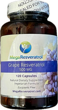 Mega Resveratrol Red Grape Skin Piceid Resveratrol Water-Soluble/High Absorption/Boosts Nitric Oxide. 500mg per Capsule. Purity Certified. NO Toxic “inactive” Ingredients. Keto Vegan Non-GMO.