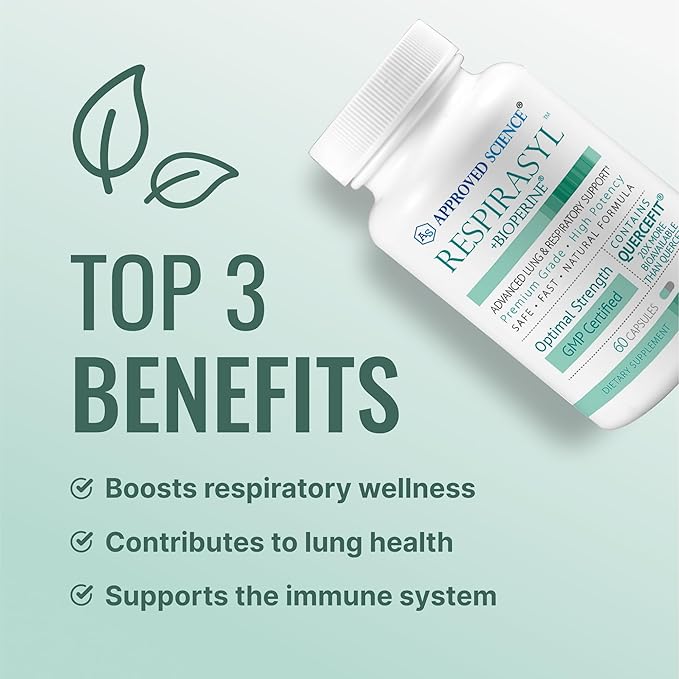 Approved Science® Respirasyl - Lung and Respiratory Support - with Quercefit Vitamins ACD BioPerine - 60 Capsules - Made in the USA