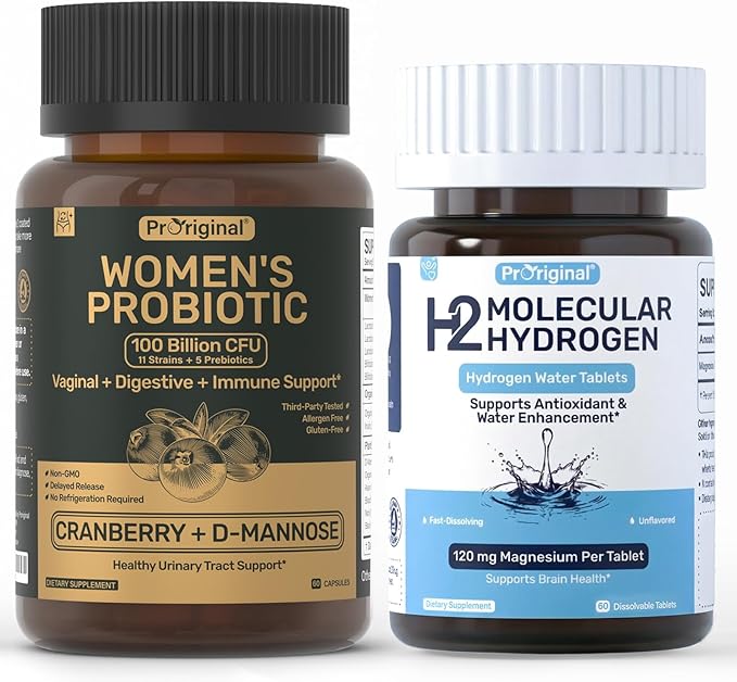 12 PPM Molecular Hydrogen Tablets &amp Women’s Probiotic with Prebiotics | Daily Wellness Routine for Women | 2 Items