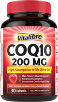 CoQ10 200 mg with Extra Virgin Olive Oil High Absorption CoQ10 Ubiquinone Max Potency Heart &amp Cellular Energy Support Powerful Antioxidant Easy to Swallow Once Daily 30 Softgels