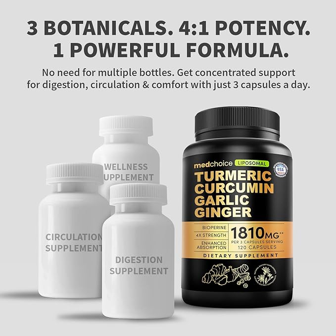 Liposomal Turmeric - High-Absorption Curcumin Supplements Non-GMO Blend for Digestive Comfort &amp Daily Support - Organic Turmeric Supplement with Black Pepper (120ct Pack of 4)
