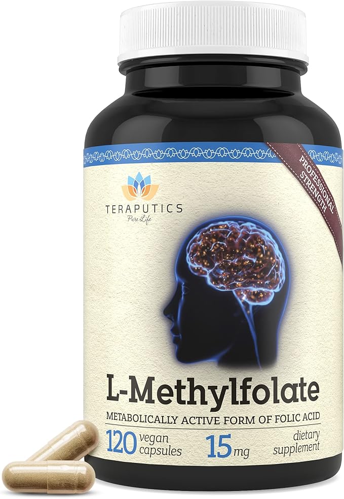 Teraputics L-Methylfolate 15mg | 120 Vegan Capsules | Premium | 5-MTHF Active Methyl Folate Supplement for Mood Homocysteine Methylation – Non-GMO Gluten-Free No Fillers - Folic Acid Brain Support