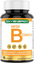 OxyEnergy Mega Vitamin B Complex for Women and Men with Choline Inositol Biotin Folic Acid B1 B2 B3 B5 B6 B12 Neurological Health Support Cellular Energy - 90 Capsules45Days Supply