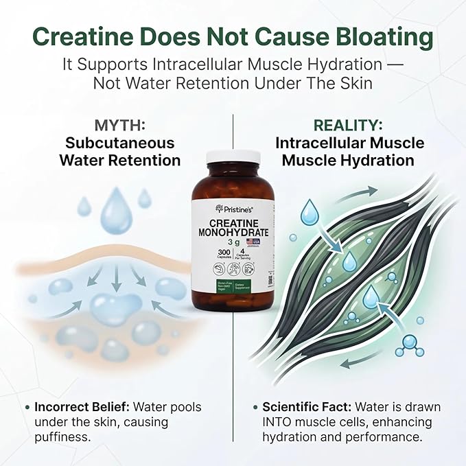 PRISTINE'S Creatine Monohydrate Capsules for Women &amp Men - NSF Certified 75 Day Supply 3G Creatine Pills for Women - Cognitive &amp Athletic Performance Support - Enhanced Recovery Glass Bottle