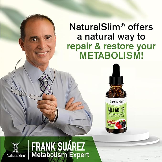 NaturalSlim Liquid B12 Vitamins with Vitamin D - Metab-12 Methylcobalamin 2500 mcg B12 Sublingual Drops for Metabolism Energy &amp Immune Support - Berry Flavor 1 fl oz