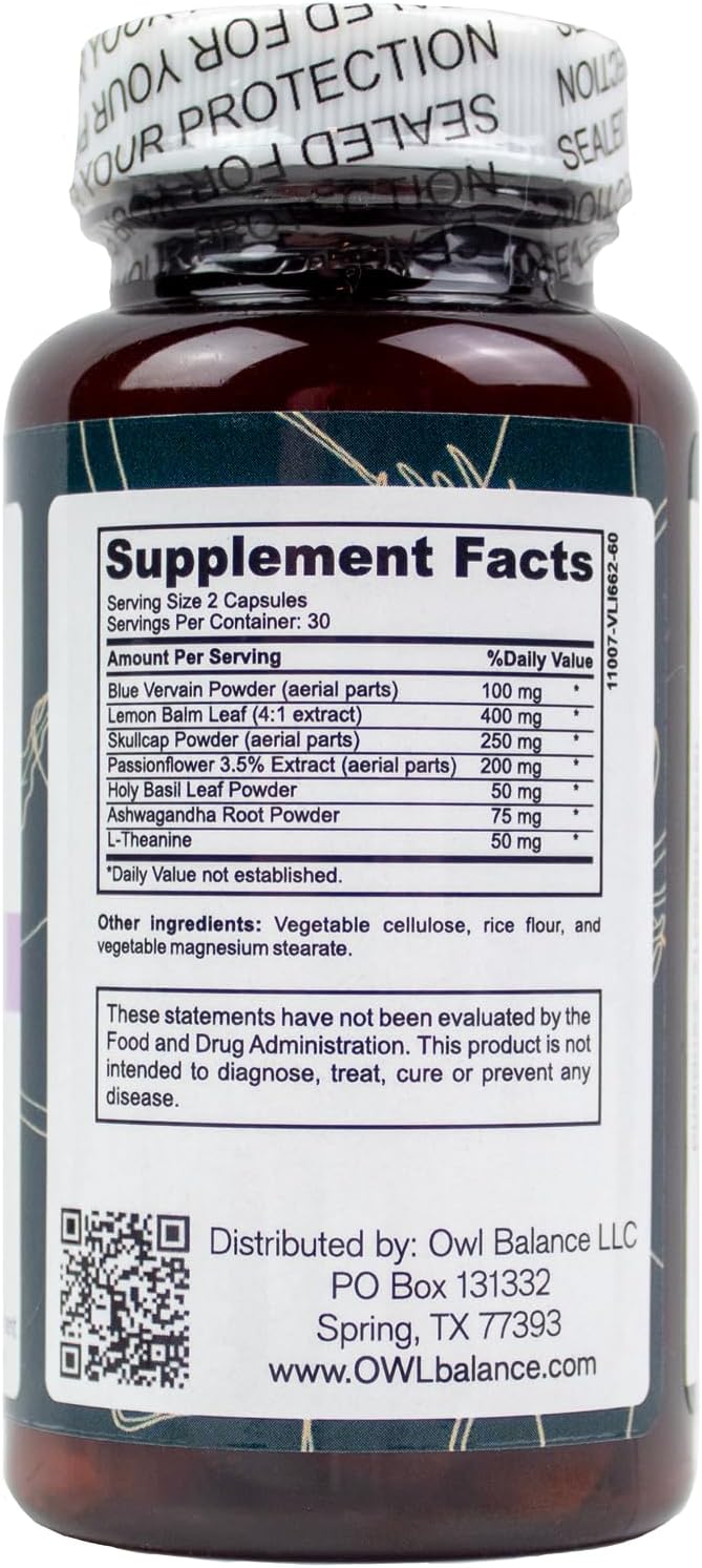 Zen Blend - Stress and Anxiety Supplement with Ashwagandha L-Theanine Holy Basil Skullcap Passionflower &amp Lemon Balm | Supports Mood Focus &amp Stress Relief | Vegan &amp Non-GMO | 60 Capsu