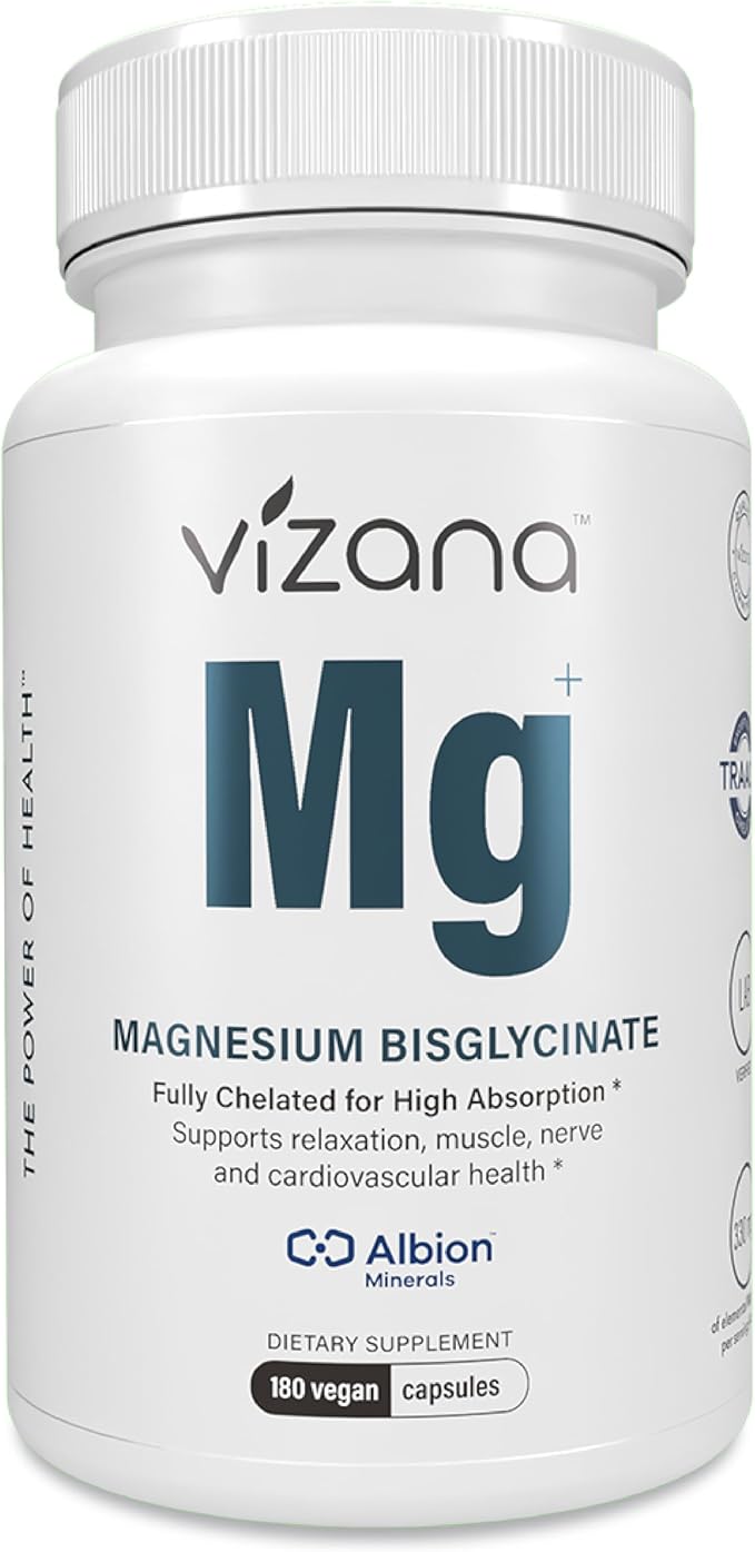 Magnesium Bisglycinate – 100% Pure Albion® TRAACS® Chelate – 330mg Elemental Magnesium – Non-Buffered No Oxide Gentle on Stomach – 180 Vegan Capsules