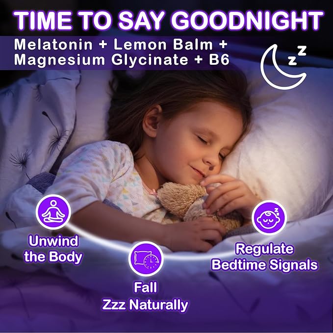 Kids Melatonin Gummy Supplements 1mg - Non-Habit Forming Melatonin Gummies Kids with Chamomile Lemon Balm L-Theanine Magnesium Zinc for Children Ages 4+ - Non-GMO Gluten Free Mixed Berry Flavor