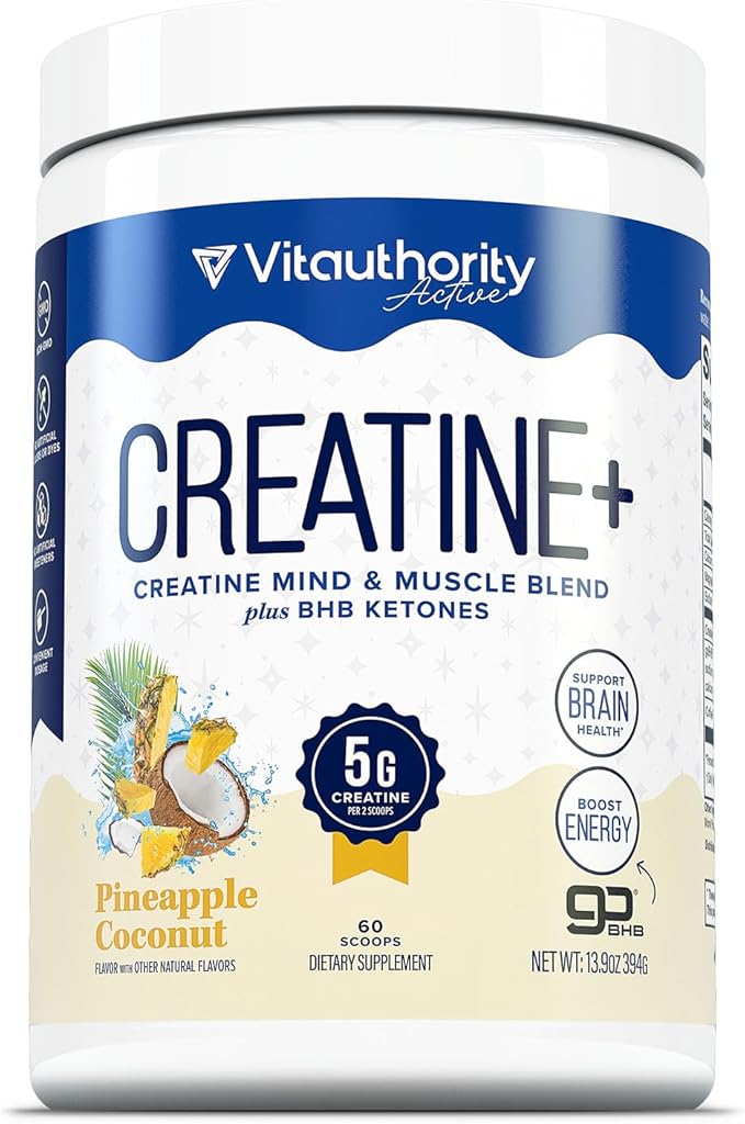 Creatine Monohydrate Powder for Women Micronized Creatine Monohydrate with goBHB &amp CognatiQ Building Strength Energy &amp Mental Clarity 5g Creatine per Serving Pineapple Coconut Flavored – 30