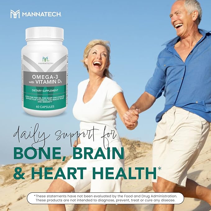 Mannatech Omega-3 with Vitamin D3 for Bone Heart Health and Cognitive Support Made of Pure Fish Oil