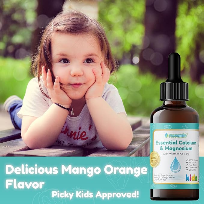 Nuvamin – Liquid Calcium &amp Magnesium Drops for Baby Toddlers Kids &amp Adults 2Fl.Oz (60ml) 30 Daily Servings. Great Taste - All Natural - Vegan - Superior Absorption
