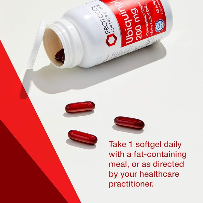 PROTOCOL FOR LIFE BALANCE Ubiquinol 200mg - Bioavailable CoQ10 Softgels - Heart Health Support - Oxidative Stress Quencher - Soy Free &amp Dairy Free - 60 Softgels
