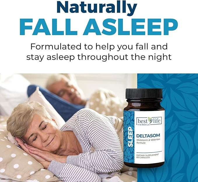 DeltaSom Natural Sleep Aid - Non Habit Forming Sleep Supplement with Valerian Root That Leaves Adults Feeling Rested - 2 Bottles