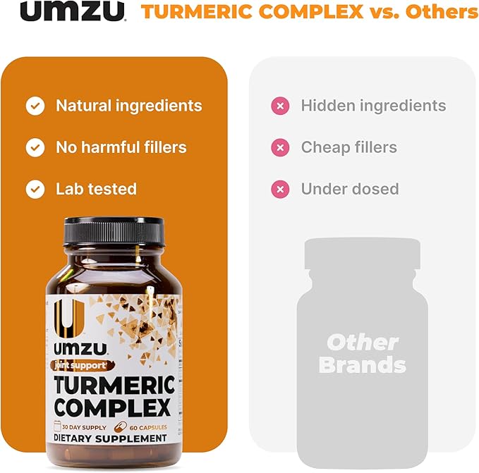 UMZU Turmeric Curcumin Supplement (30 Day Supply) – Bromelain Boswellia &amp BioPerine Black Pepper Blend – Turmeric Supplement for Joint Support &amp Immune Support Daily Wellness Support System