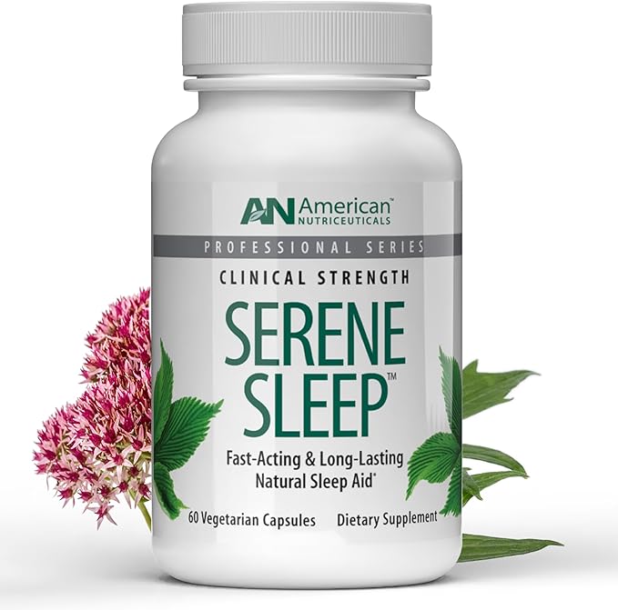 American Nutriceuticals - Serene Sleep Aid - with Melatonin &amp Magnesium - All Natural Sleep Aid for Adults -Long-Lasting - 60 Capsules -30 Day Supply