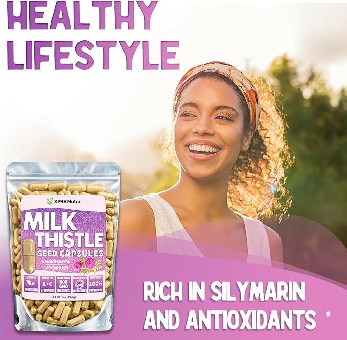 XPRS Nutra Milk Thistle Seed Capsules - 360 Count (6 Month Supply) Premium Milk Thistle Supplement Rich in Silymarin to Support the Liver and Digestion - Pure Non-GMO Cardo Mariano Pills