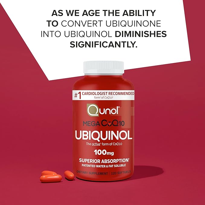 Qunol Mega Ubiquinol CoQ10 100mg Superior Absorption Patented Water and Fat Soluble Natural Supplement Form of Coenzyme Q10 Antioxidant for Heart Health 240 Count Softgels 120 Count (Pack of 2)
