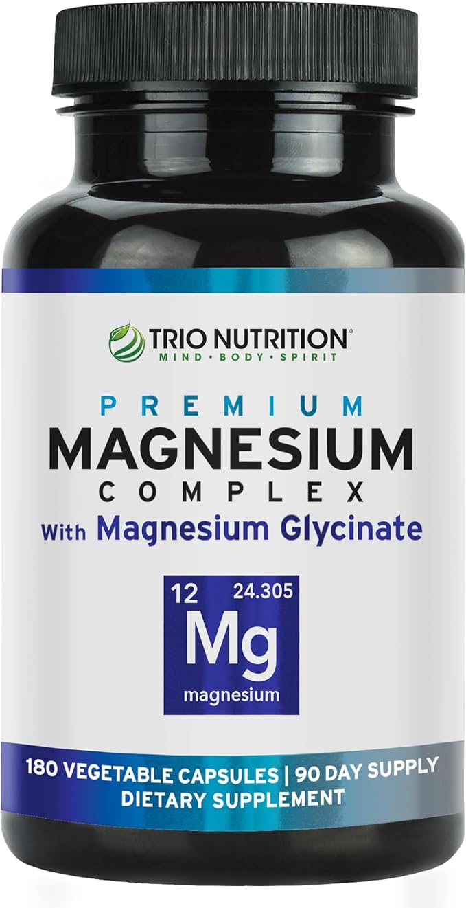 Trio Nutrition Magnesium Complex 90 Day Supply 420 mg | Natural Calm Relax Stress Relief and Muscle Recovery |Magnesium Glycinate Supplement with Vitamin B6 for Rapid Absorption*