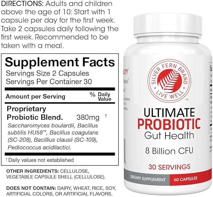 Silver Fern Brand Family Probiotics - Ultimate Adult Probiotic (1 Bottle = 60 Capsules) Plus Ultimate Children's Probiotic for Kids (1 Bottle = 30 Chewables) - Gut Health &amp Microbiome Support