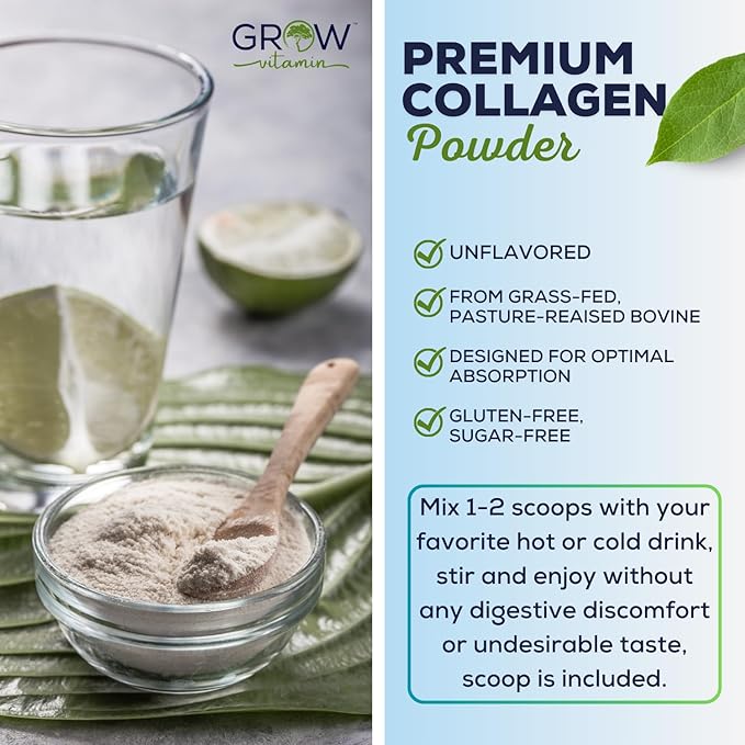 Collagen Peptides Powder 20g with Hyaluronic Acid &amp Biotin - Unflavored Grass Fed Collagen Powder with Hydrolyzed Type I &amp III Collagen Supplements - Hair Nail Skin &amp Joint Support - 56