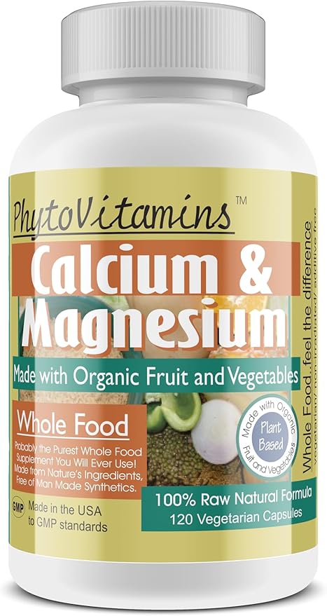 Organic Whole Food Calcium &amp Magnesium 120-Count Vegetarian Capsules by PhytoVitamins