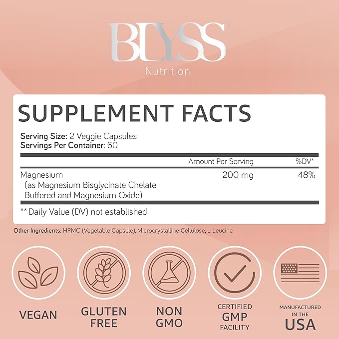 Magnesium Bisglycinate Capsules for Women - 200mg Chelated Glycinate Magnesium Supplement - Natural Supplements to Support Sleep Mood Support &amp Muscle Cramps - 120 ct