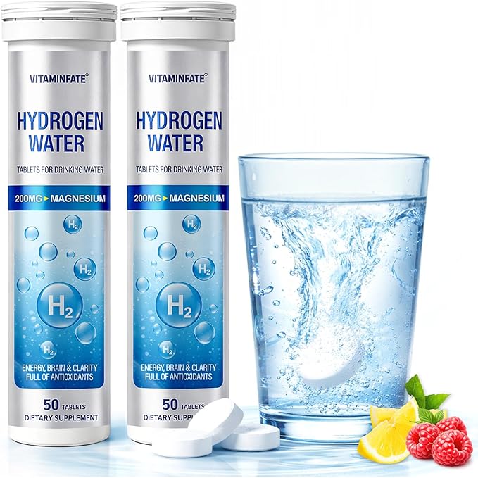 Hydrogen Water Tablets with Magnesium – 100 Counts H2 Molecular Hydrogen Tablets Support Healthy Aging Energy Boost &amp Brain Health Lemon &amp Raspberry Flavors - for Home Office &amp Travel