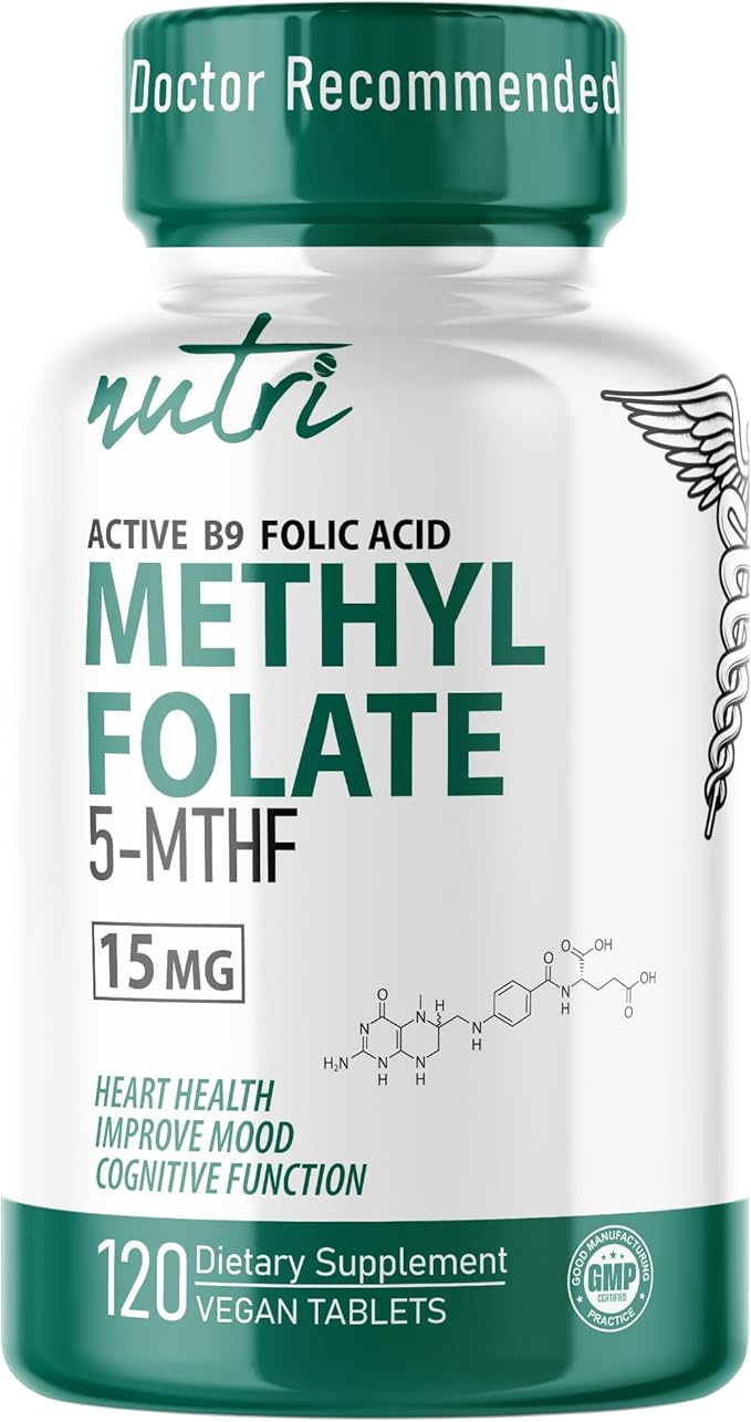 Nutri 5-MTHF L Methylfolate 15MG - 4 Month Supply 120 Vegan Tablets - Methylated Folate Supplement - Cognitive Function Heart Health Prenatal Support - 3rd Party Tested - NSF Certified Facility