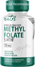 Nutri 5-MTHF L Methylfolate 15MG - 4 Month Supply 120 Vegan Tablets - Methylated Folate Supplement - Cognitive Function Heart Health Prenatal Support - 3rd Party Tested - NSF Certified Facility