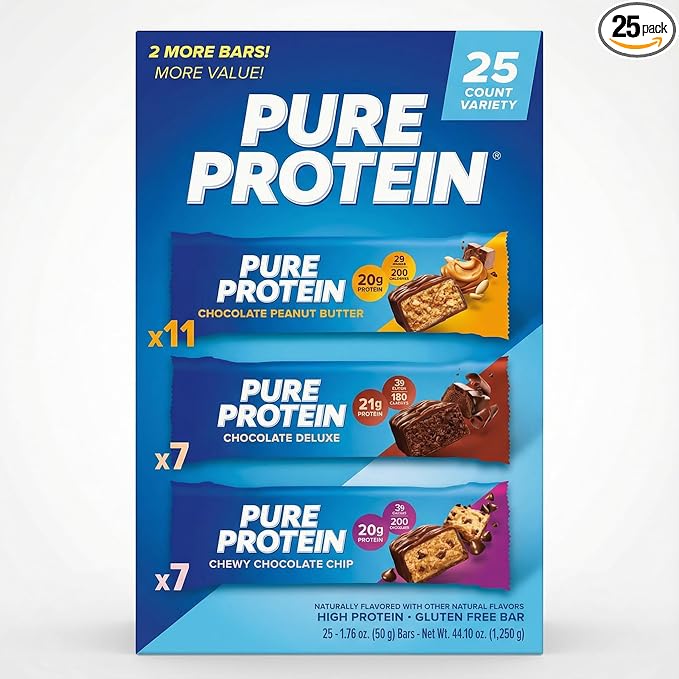 Pure Proteins Bars Nutrient Rich Snacks with High Protein for Energy Support Minimal Sugar Gluten-Free Variety Pack (In NEYUM Packaging) (25 Pack)