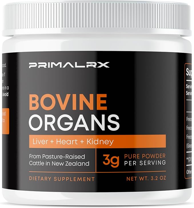Bovine Organ Powder: GrassFed Beef Organ Complex – Primal Multivitamin for Women &amp Men (B Complex Vitamins Heme Iron Supplements Vitamin A B12 Folate Selenium and Zinc Supplements) – 90g
