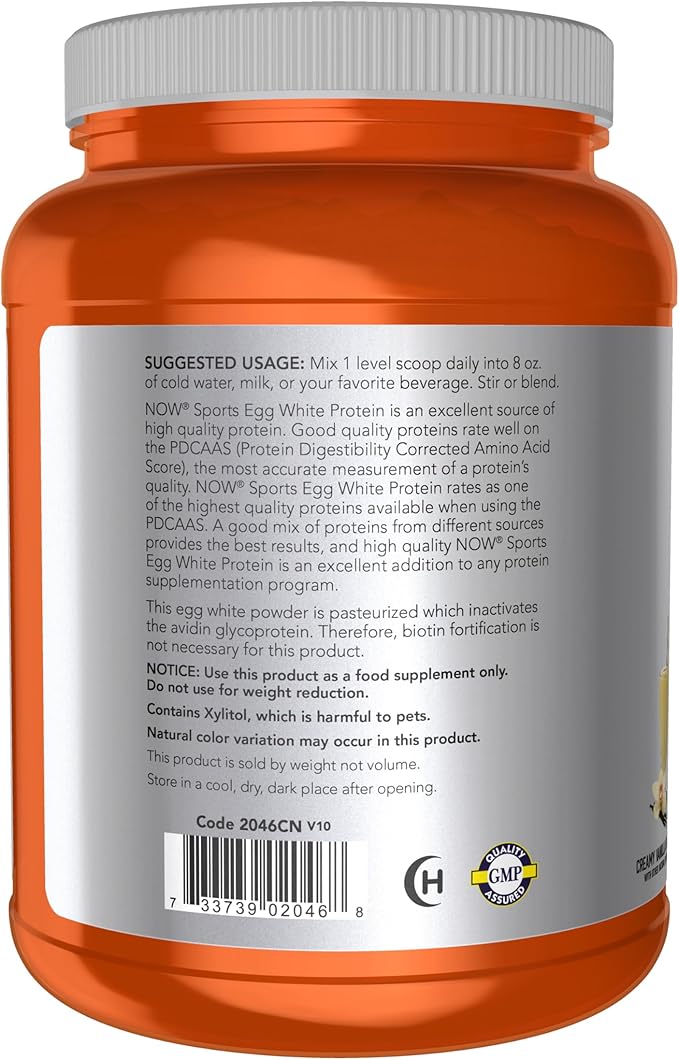 NOW Sports Nutrition Egg White Protein 20 G With BCAAs Creamy Vanilla Powder 1.5-Pound
