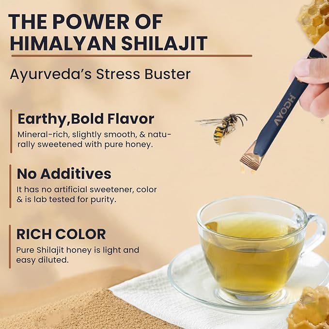 Himalayan Shilajit Honey Sticks with Natural Honey Caramel Flavor – 30 Count 75%+ Fulvic Acid 85+ Trace Minerals Easy Single-Use Energy &amp Immunity Support