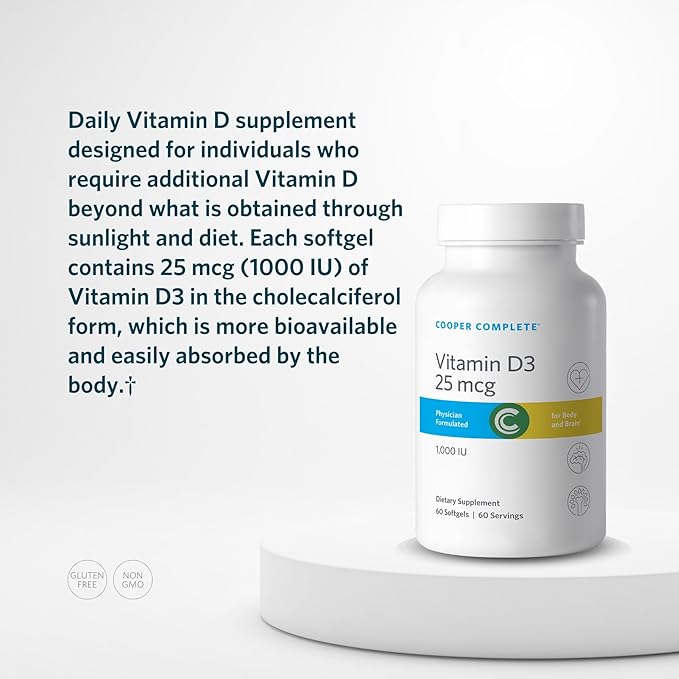 Cooper Complete - Vitamin D3 25 mcg (1000 IU) - Easy to Digest - 60 Softgels Pack of 1