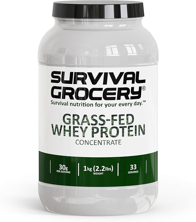 Survival Grocery® Grass-Fed Whey Protein Concentrate | Unflavored Clean &amp Pure Protein Powder with Minimal Lactose &amp Fat | Gluten-Free | Includes Scoop for Easy Serving (1 kg./ 1 Jug Unflavo