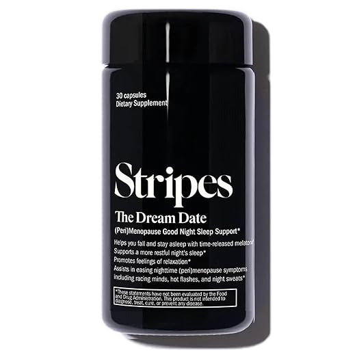Stripes Beauty Naomi Watts The Dream Date Good Night Sleep Support Supplement Relieve Hot Flashes Racing Thoughts Sleeplessness Nighttime Menopause Support 30 Ct