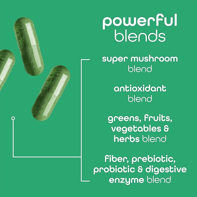 Zena Nutrition Organic Super Greens Fruit &amp Veggies Supplement 70+ Superfoods from Fruit &amp Vegetables Spirulina Chlorella Prebiotics &amp Probiotics Digestive Enzymes for Gut Health 180