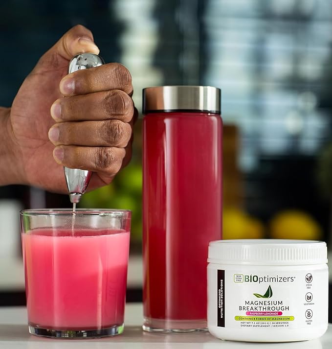 BIOptimizers Magnesium Breakthrough Drink - 8 Forms of Magnesium Electrolytes Sleep Health Stress Muscle Recovery Heart Support | Glycinate Citrate Malate- Raspberry Lemon