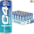 C4 Smart Energy Drink - Sugar Free Performance Fuel &amp Nootropic Brain Booster Coffee Substitute or Alternative | Blue Raspberry 12 Oz - 24 Pack