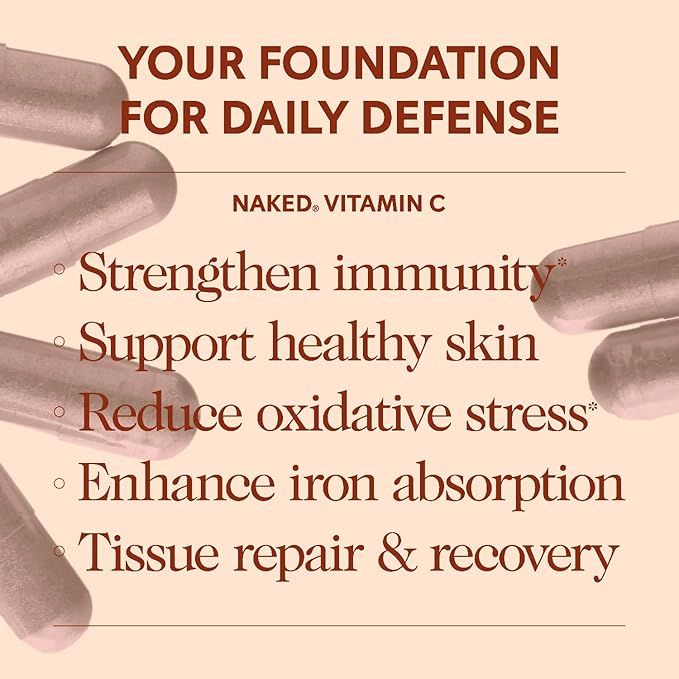 Naked Iron + Vitamin C Bundle – High-Potency Supplement for Deficiency Energy Support Red Blood Cell &amp Daily Antioxidant Immune Support – 65 mg Iron (60 Caps) + 500 mg Vitamin C (90 Caps)